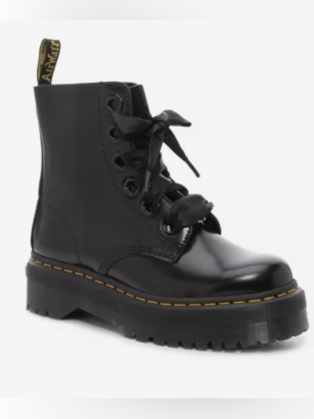 Dr. Martens  Black Leather Platform Lace-Up Boot with Yellow Stitching